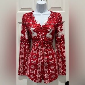 CBR Red Holiday Reindeer Print Romper Pajamas NWT Size Large